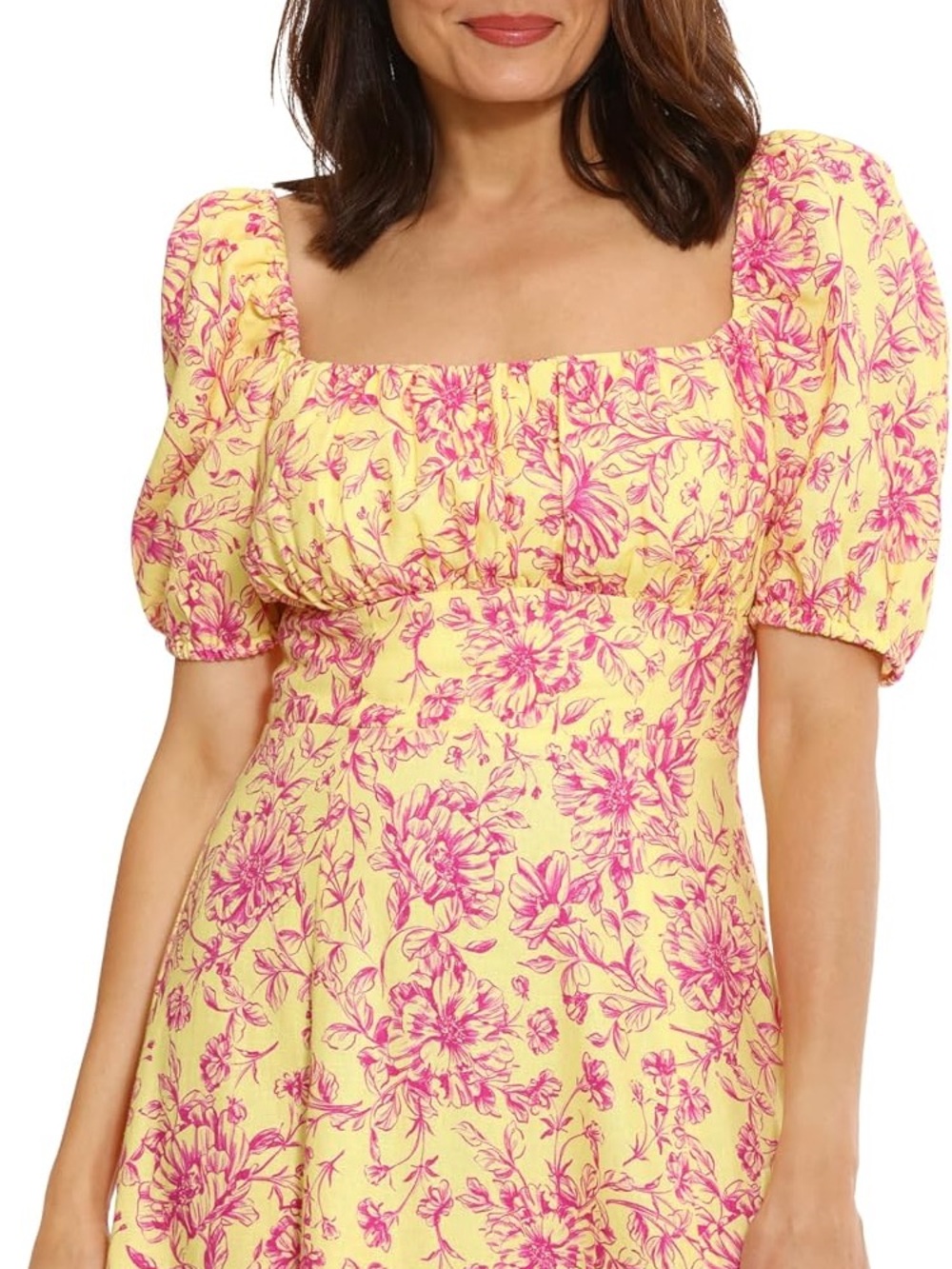 London Times Yellow Maxi Dress with Pink Floral Print